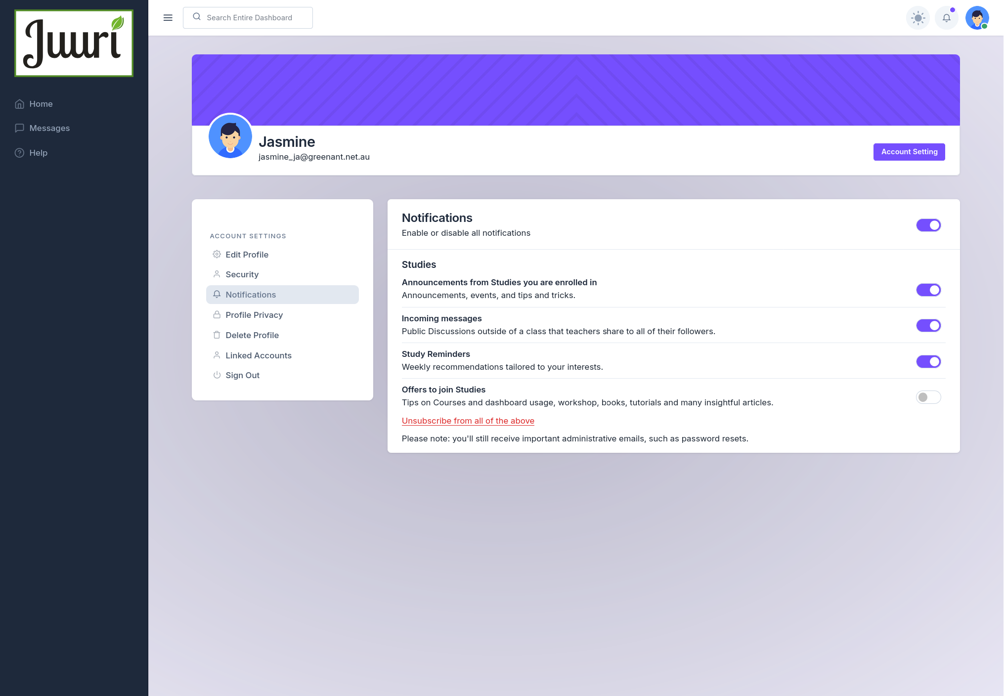 Participant Profile Settings